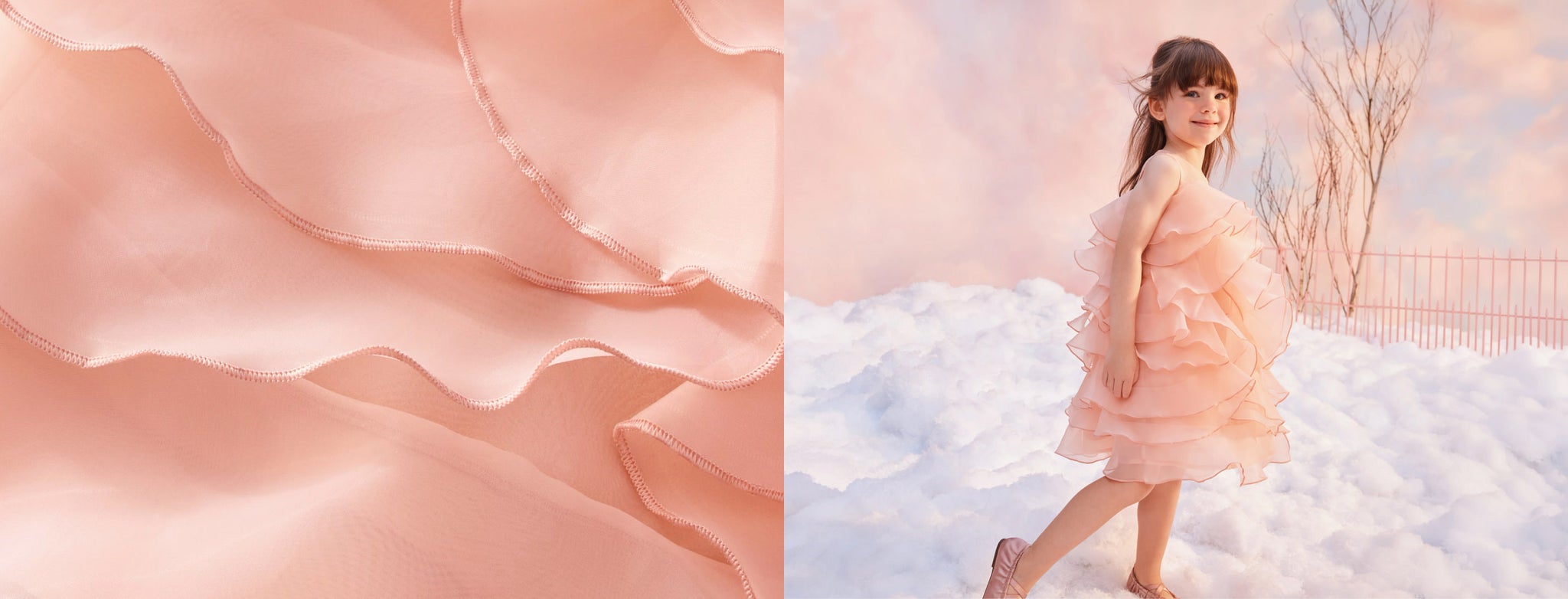 girl in baby pink ruffle holiday dress