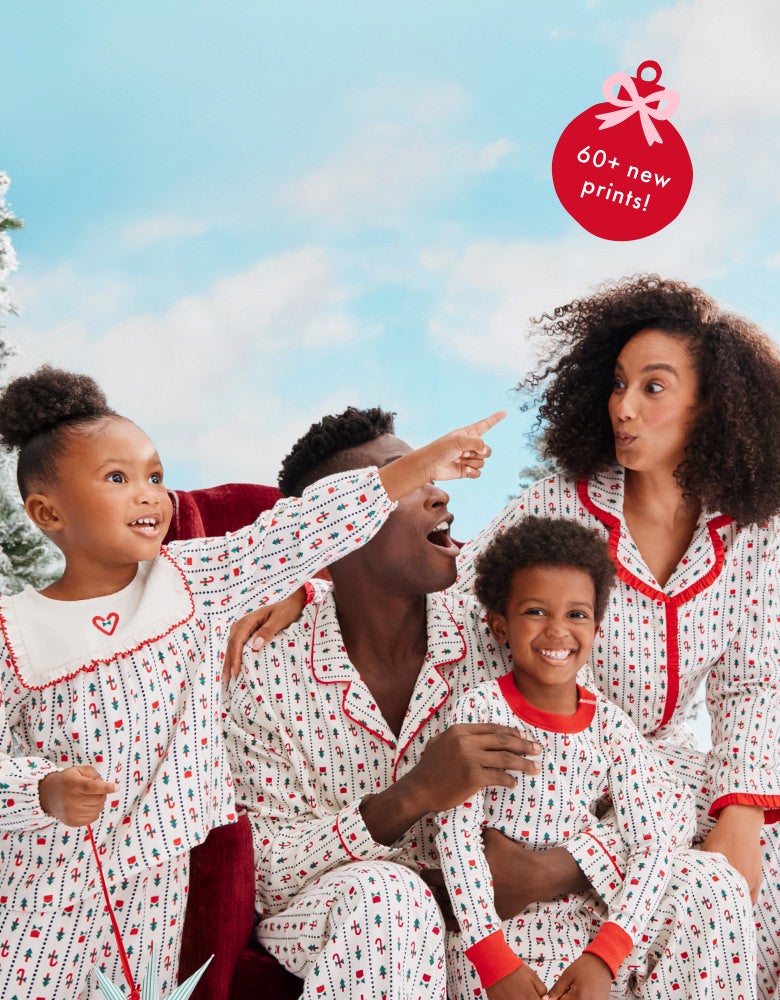 holiday is here!
new family PJs
family wearing new matching Christmas PJs
