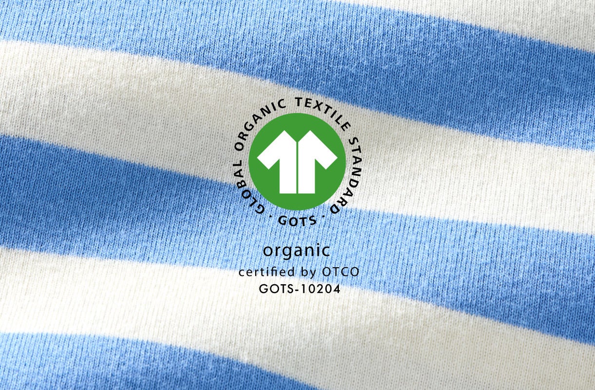 GOTS pajamas global organic textile standard logo on stripes pajamas fabric