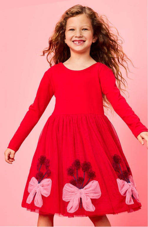 new joyful dresses new joyful dresses
girl in red dress with embroidered tulle bows