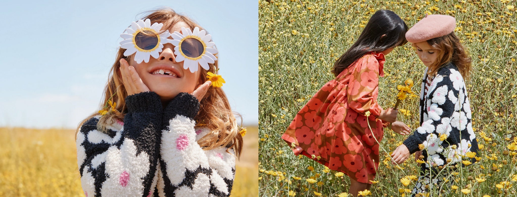 girls in daisy print clothes