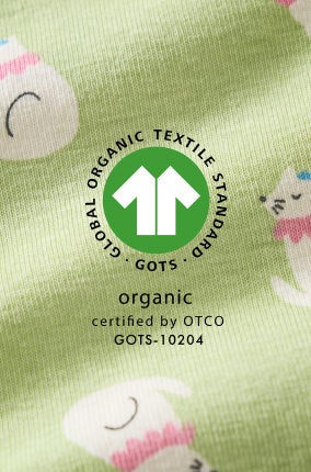 GOTS pajamas global organic textile standard logo on cats pajamas fabric