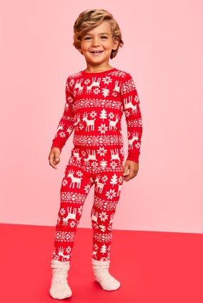 boy in red dear deer hannasoft PJs