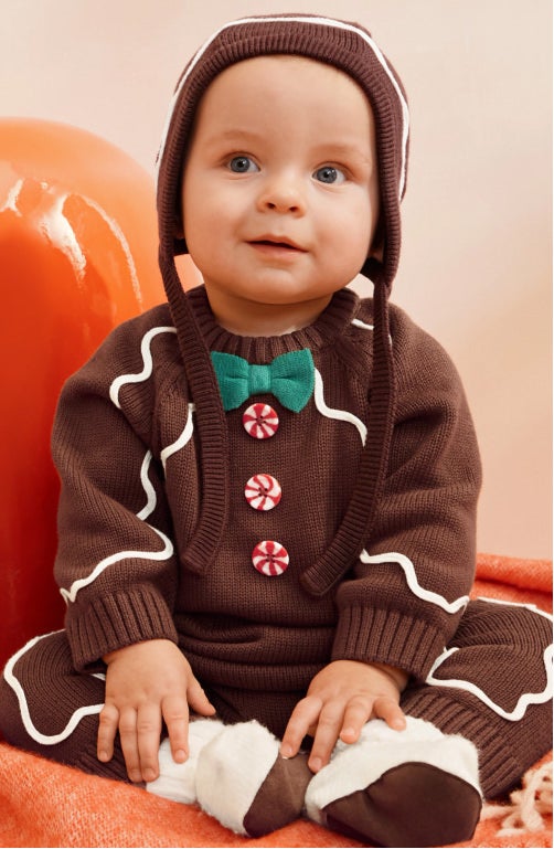 baby's first holiday baby in gingerbread onesie